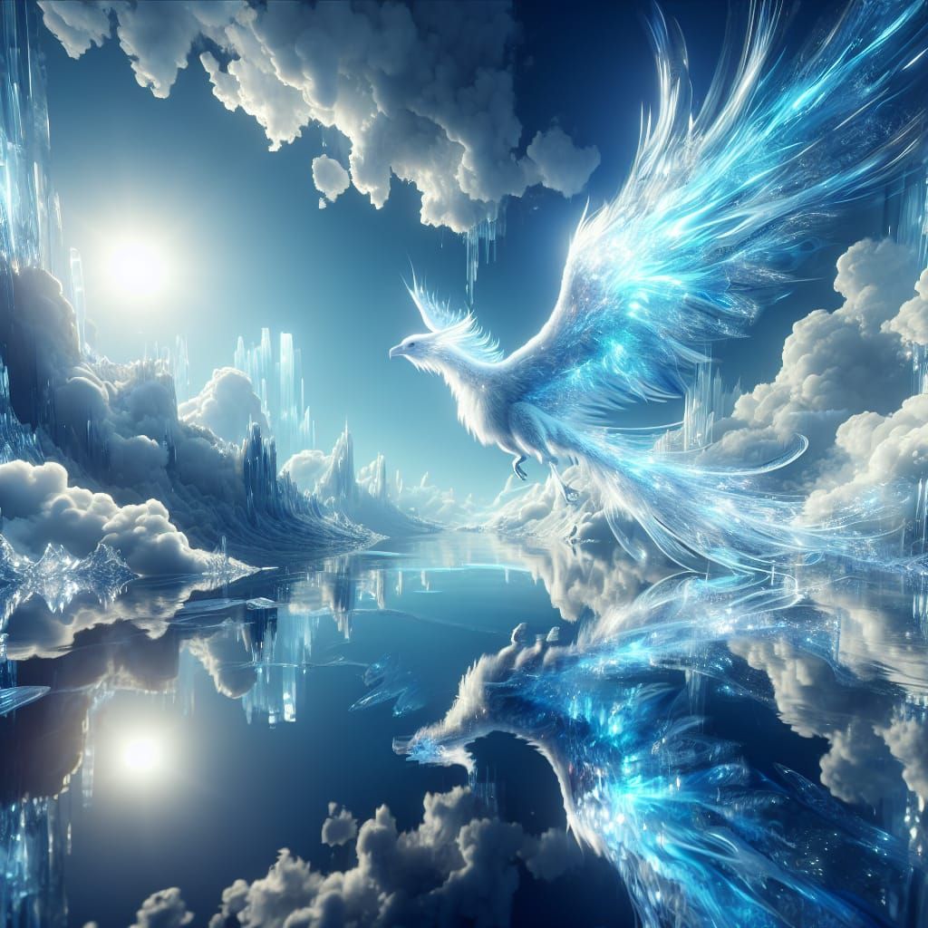 Ice Phoenix Gliding Over Sky in Concept Art