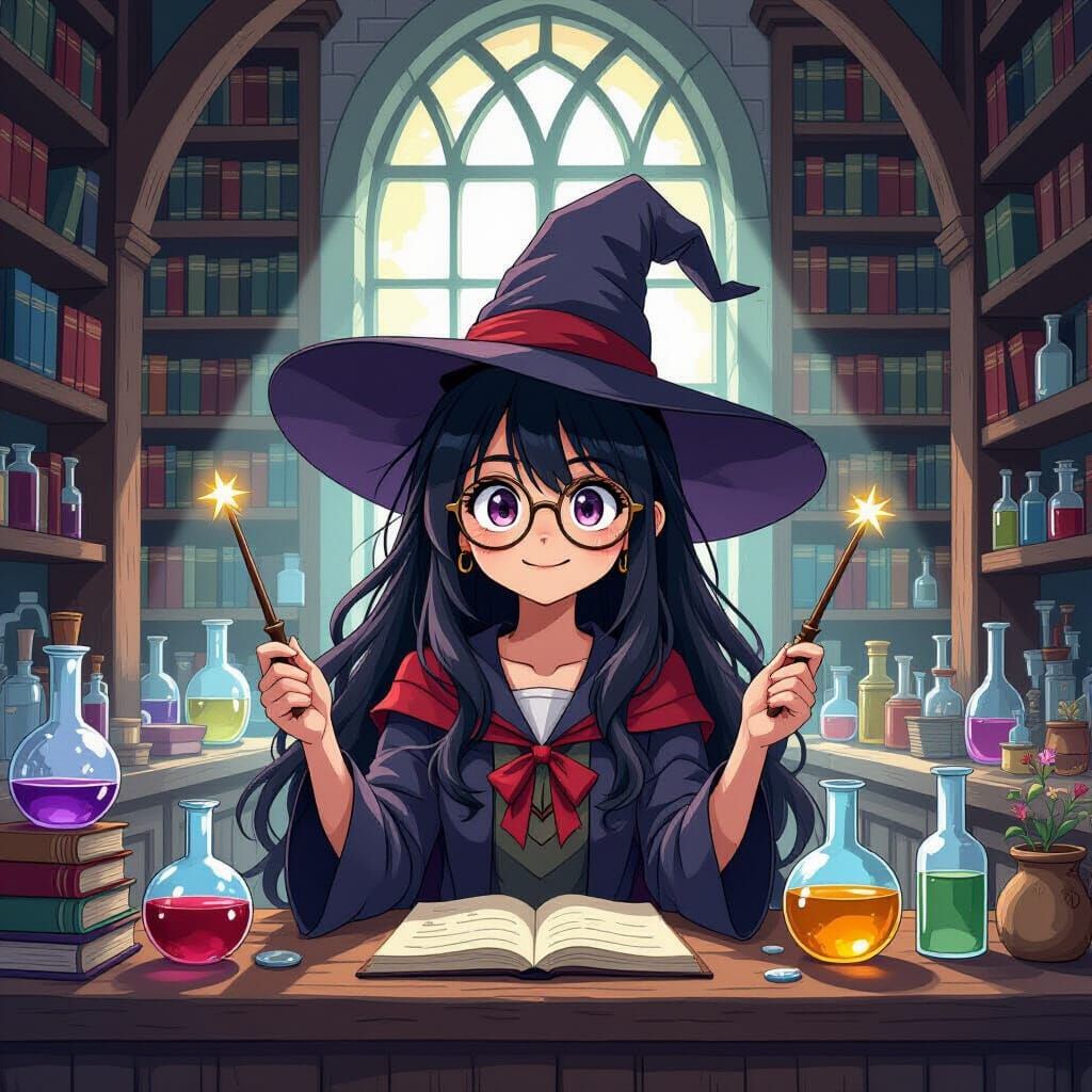 Whimsical Witch in Studio Trigger Anime Style