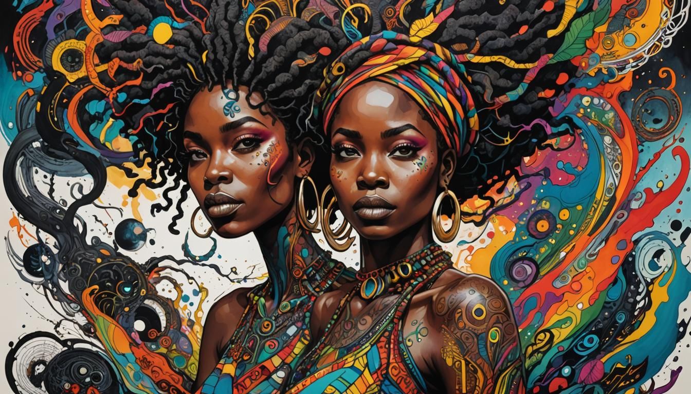 Melanin Woman Brings Life: Ink Drawing in African Style