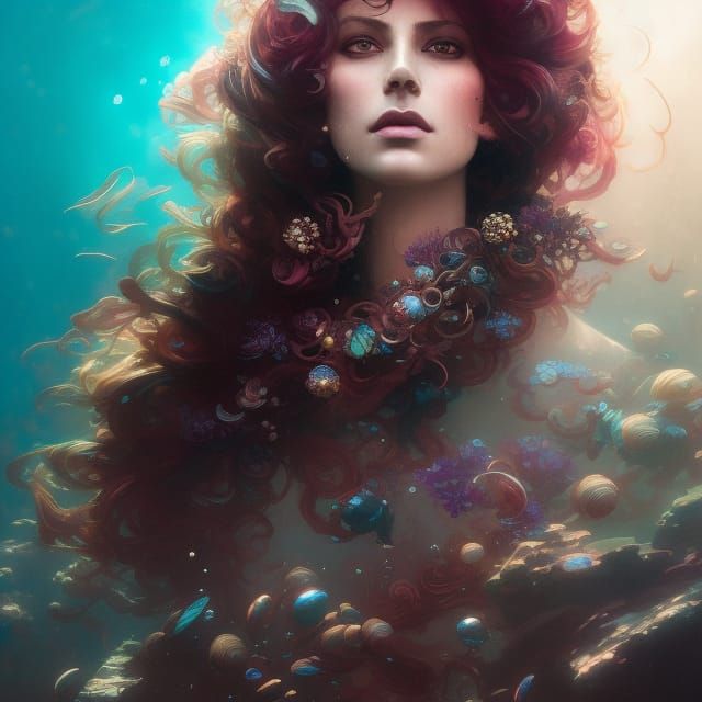 Edgy Amaranth Portrait in Underwater Ink Style