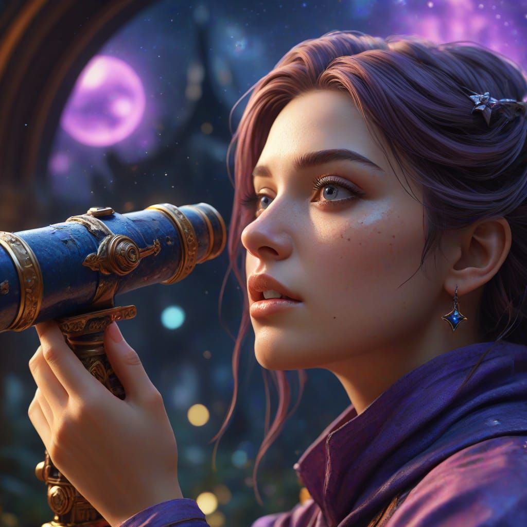 Woman Gazing at Stars: Fantasy Concept Art
