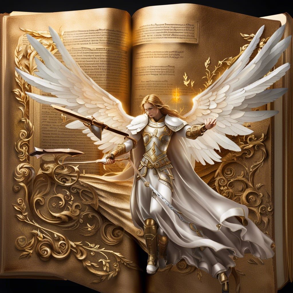 Angel Emerges from Bible in Light