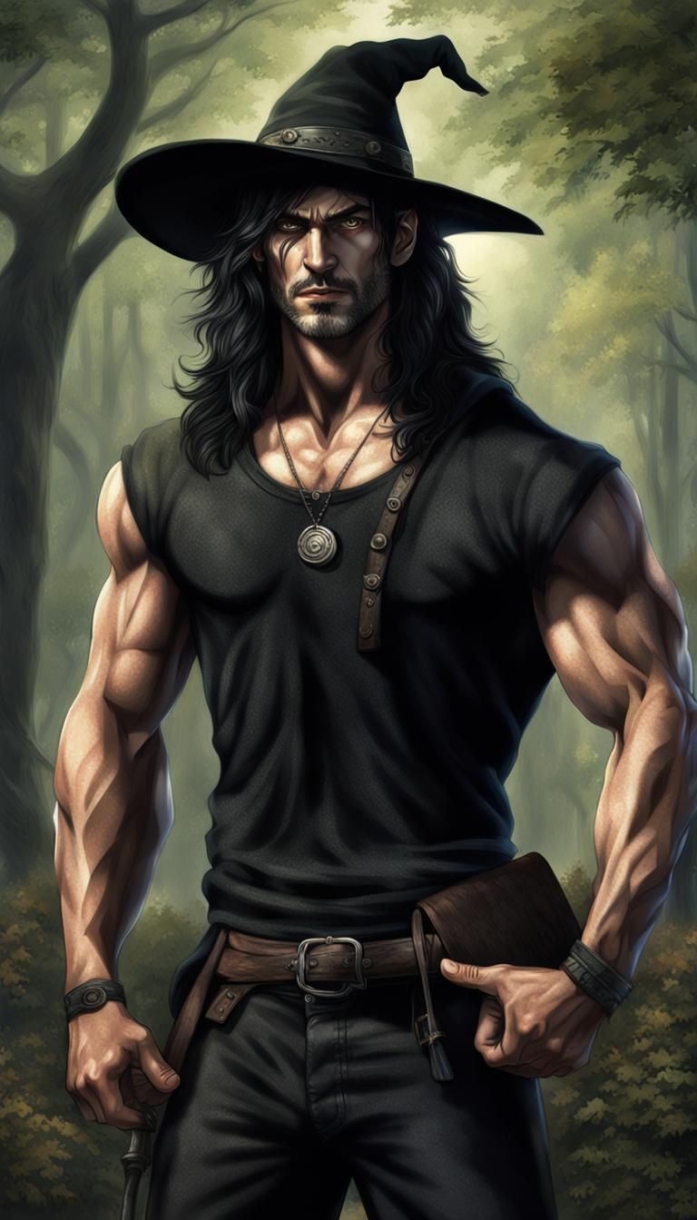 Handsome Male Witch in Forest, Photorealistic HDR