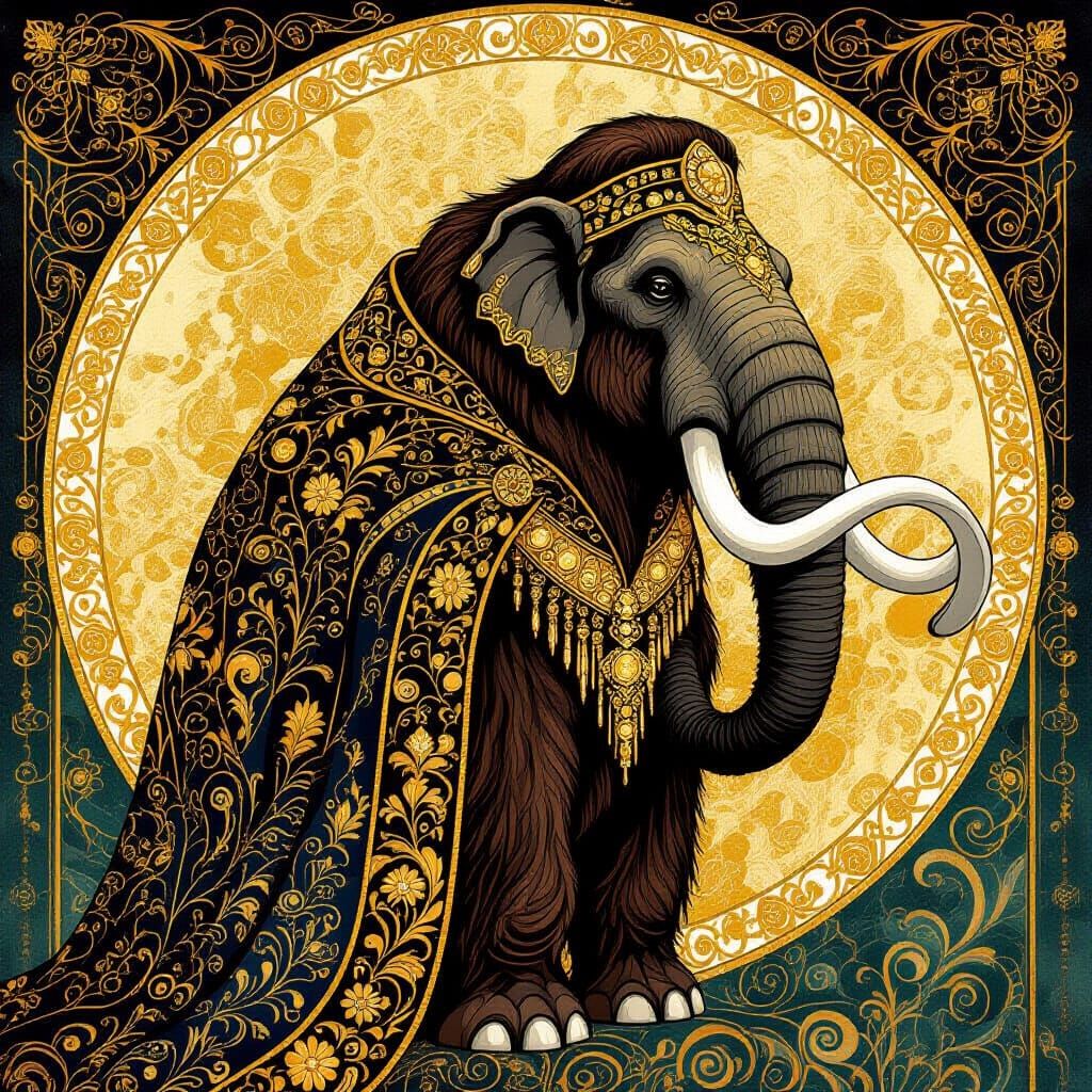 Golden Mammoth in Art Nouveau Style