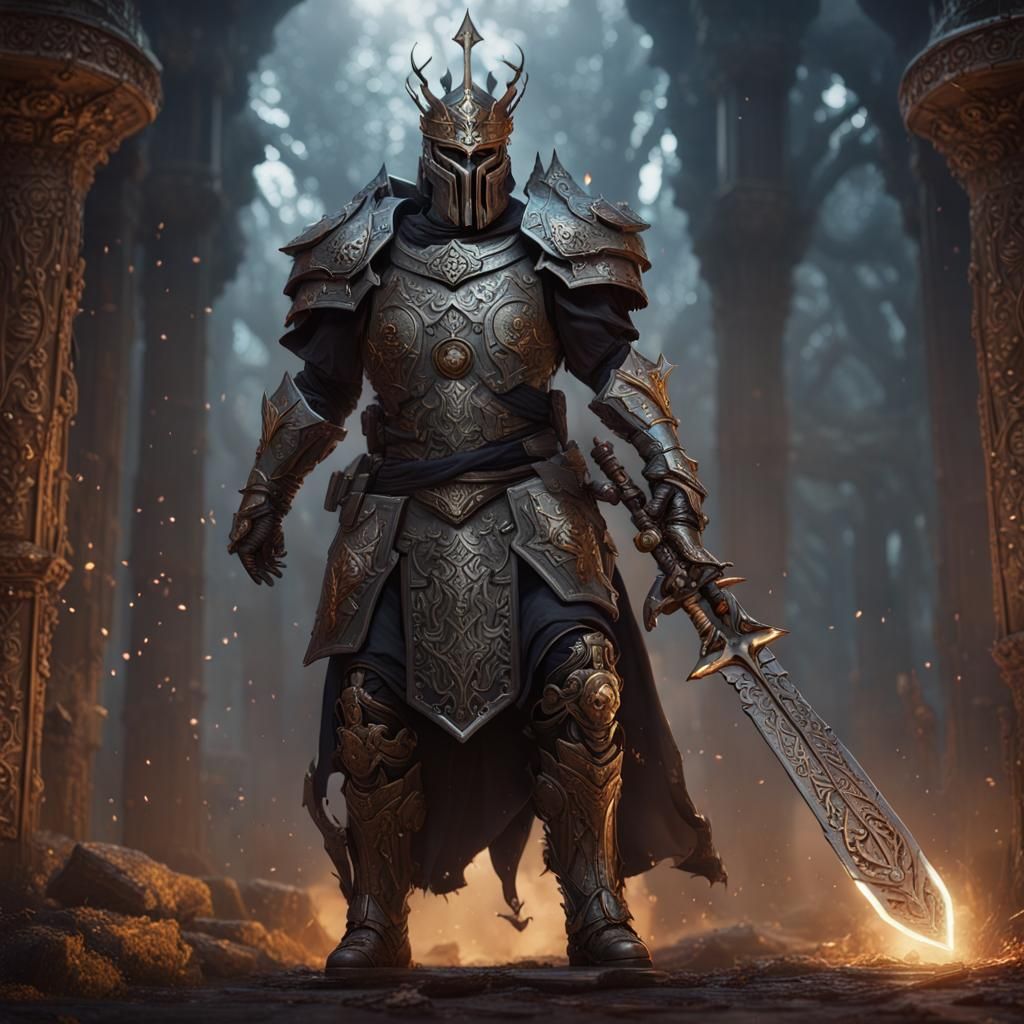 Armored King with Runic Rifle in Dark Fantasy Art