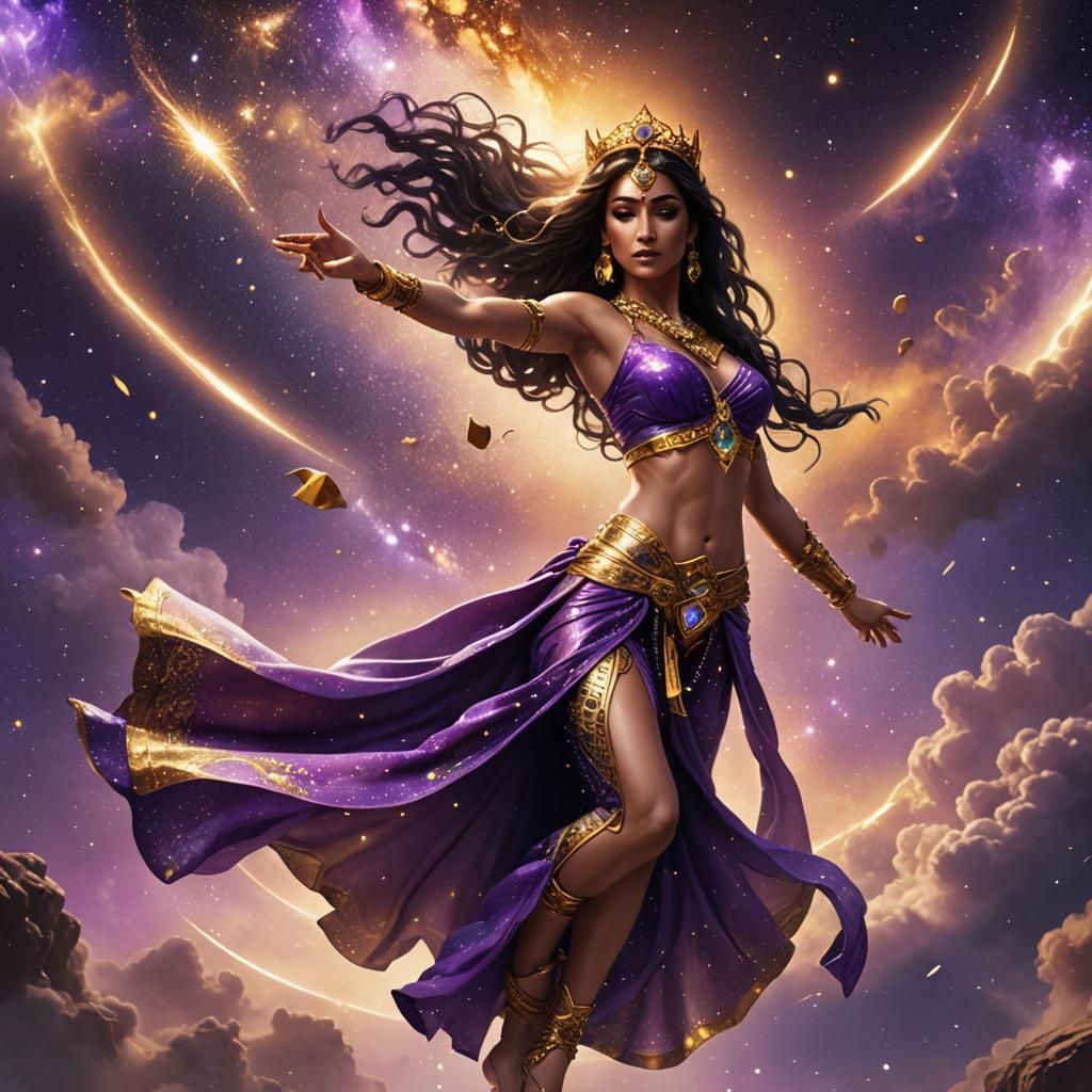 Fantasy Princess Dances in Nebula Sky