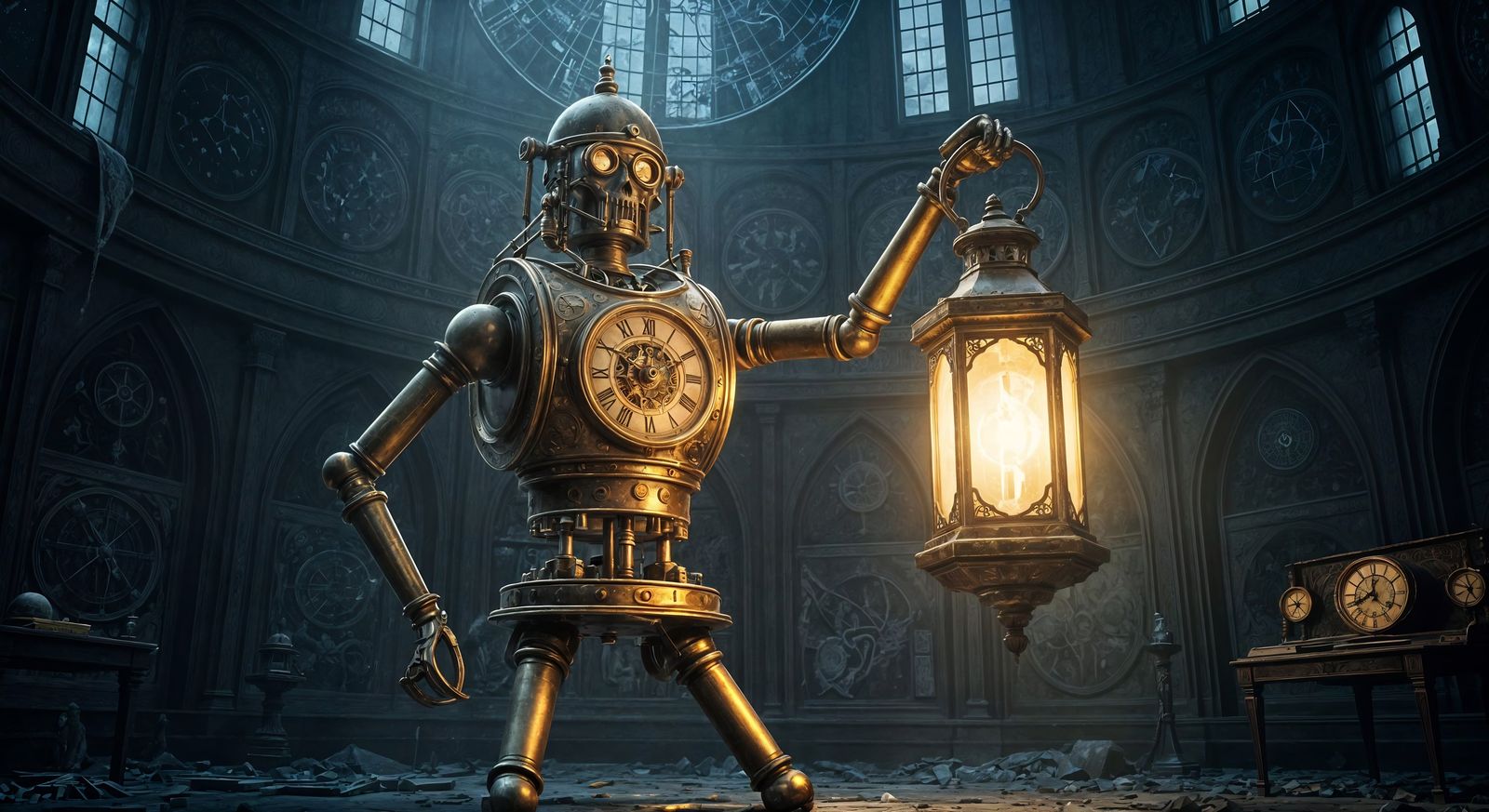 Clockwork Automaton in Gothic Observatory with Lantern
