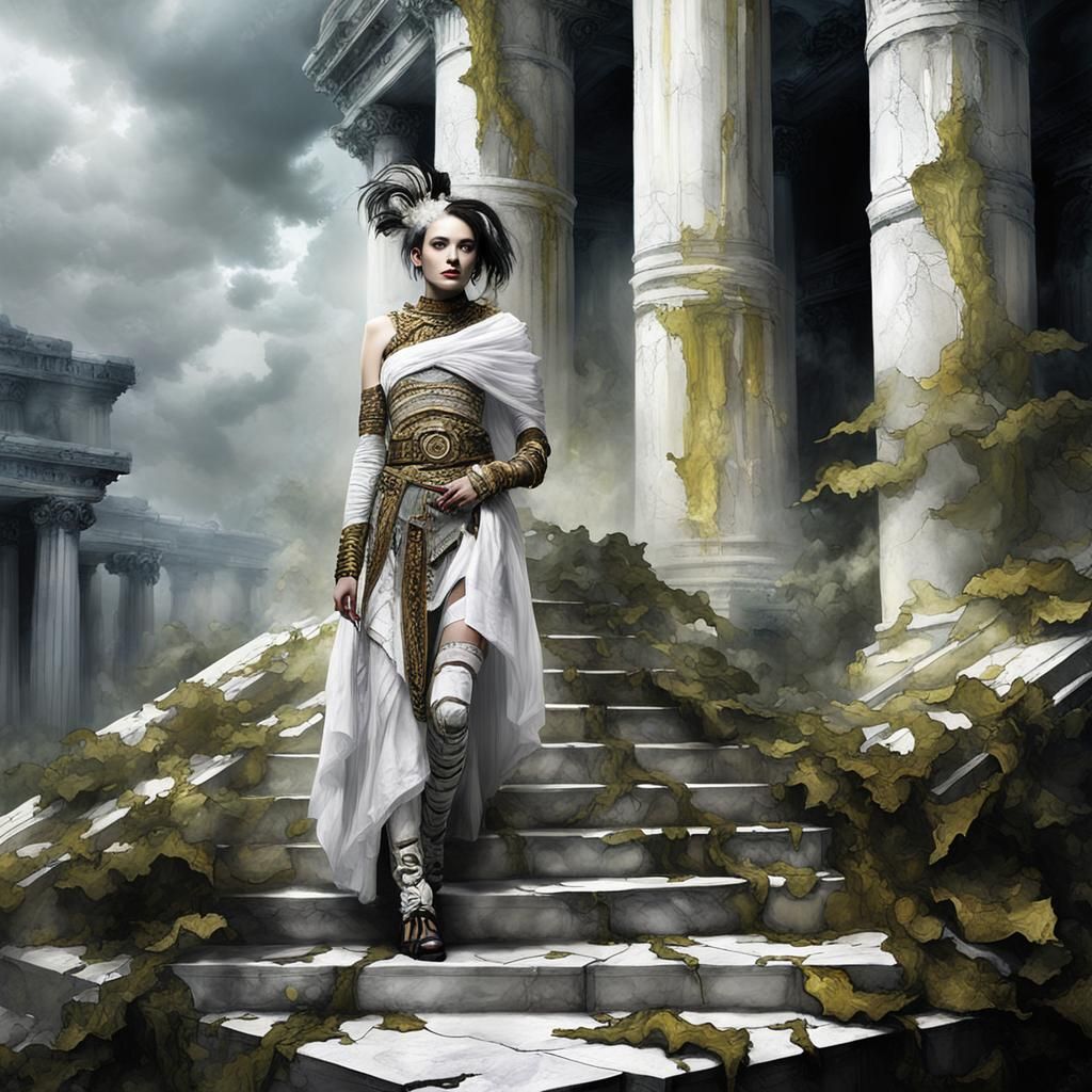 Cybergoth Model in a Neo-Classical Art Exhibit