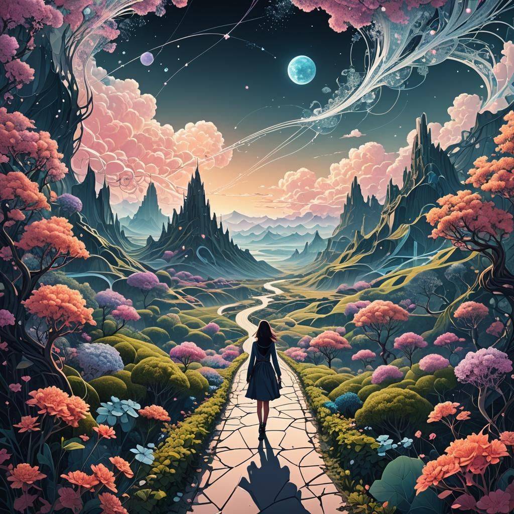 Surreal Dreamscape with Crystalline Monuments