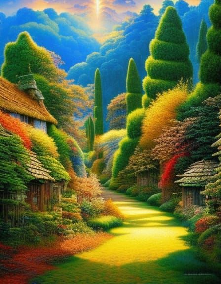 Quaint Village Cottages in Rich Colors, Detailed Render