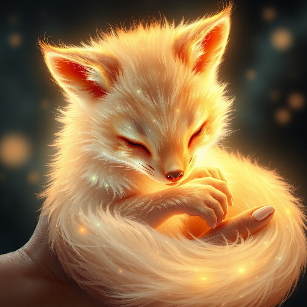 Glowing Baby Fox Creature in a Fantasy Digital Painting