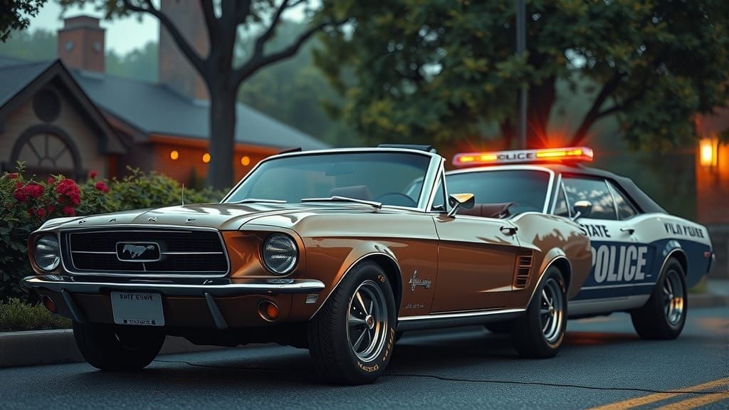 Classic Muscle Car Pulled Over By Police Car