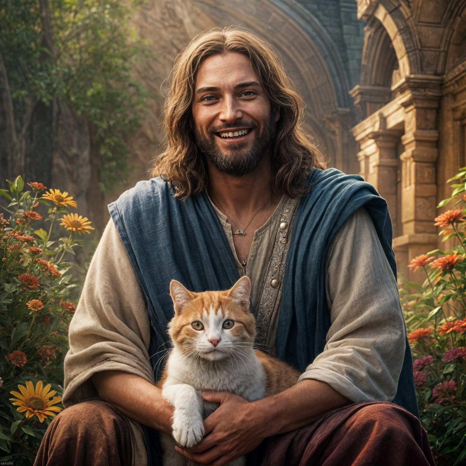 Jesus Hugs a Cat: Detailed Matte Painting