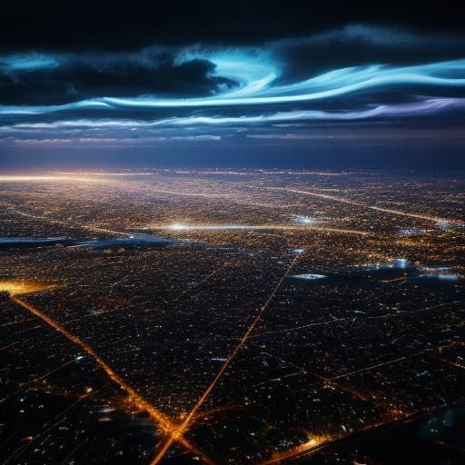City Lights Reflected in Swirling Clouds