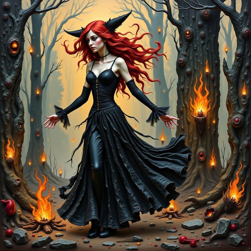 Faerie Witch Coven Dancing in Cyberpunk Cityscape