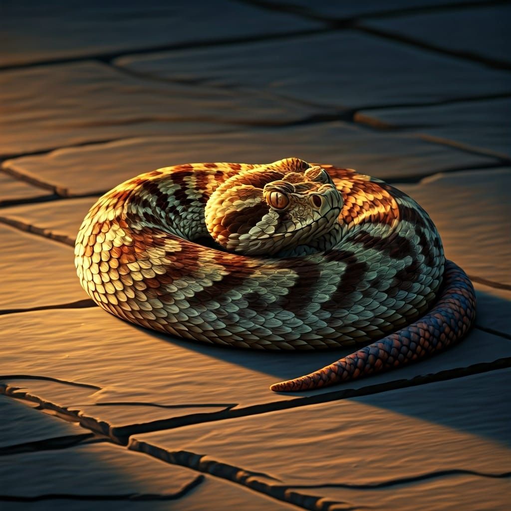 Puff Adder Coiled in Sunlight, Wildlife Art Style