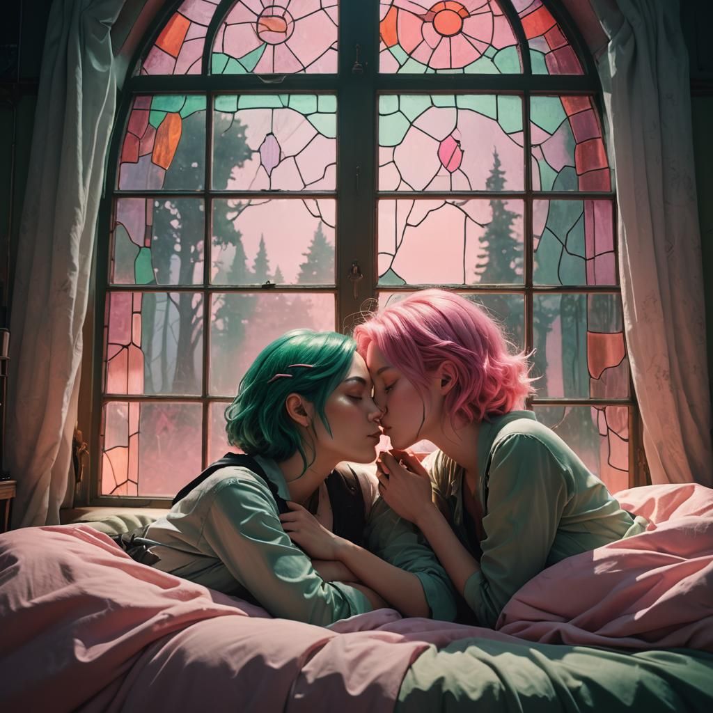 Intimate Fantasy Scene: Two Girls Kissing