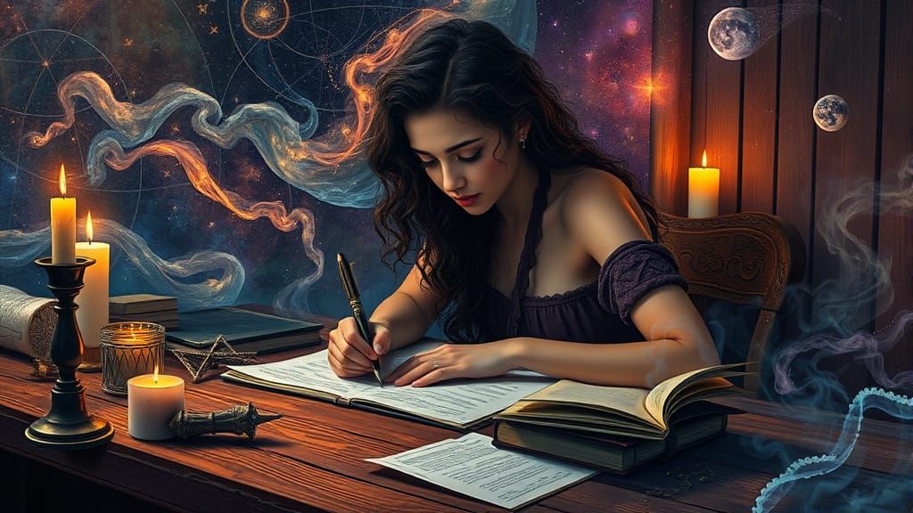 Cosmic Writer Channeling Celestial Energy