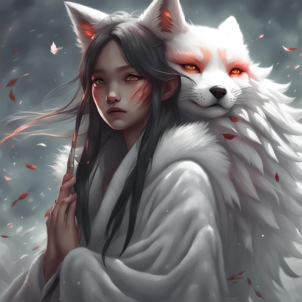 Hyperrealistic Nine-Tailed Fox Girl in Octane Render