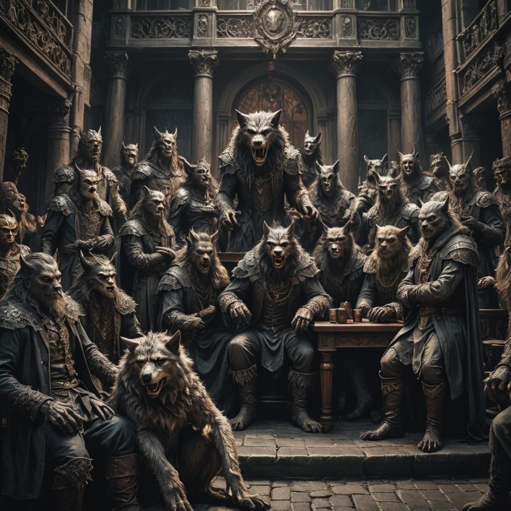 Hyperrealistic Werewolf King's Court in HDR