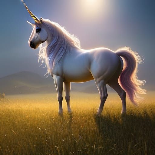 Magnificent Unicorn in Meadow: Hyperrealistic Concept Art