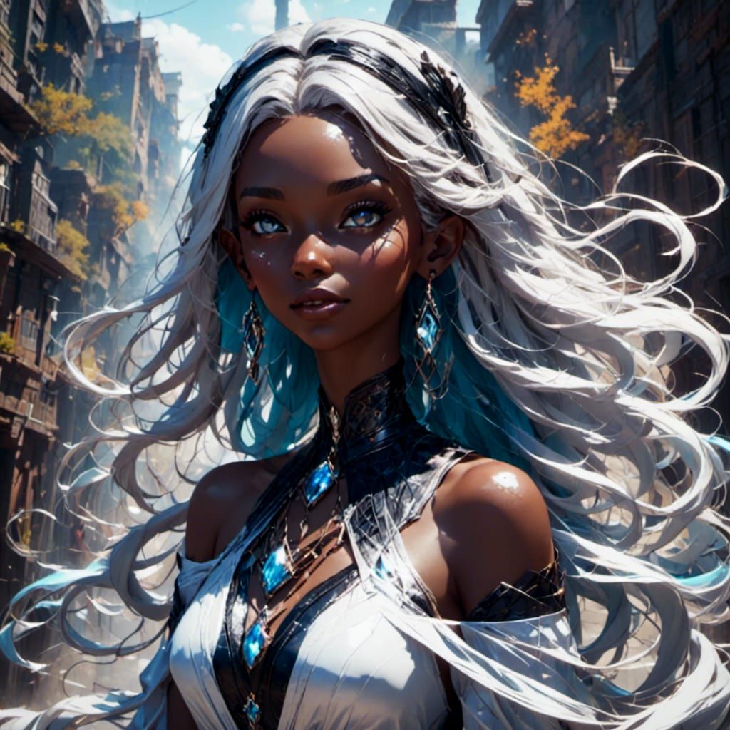 Anime Style 3D Portrait in Afrofuturistic City