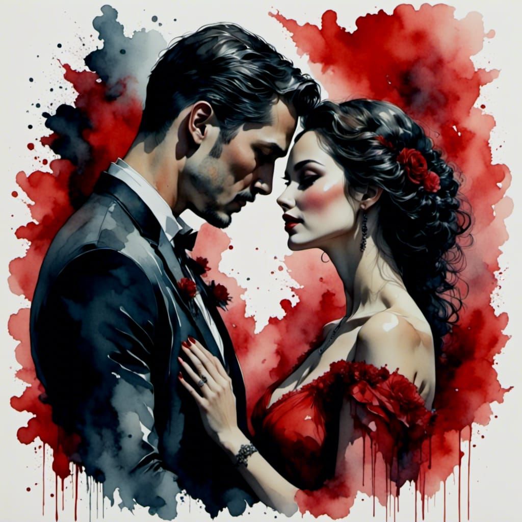 Passionate Embrace: Watercolor Painting of a Couple