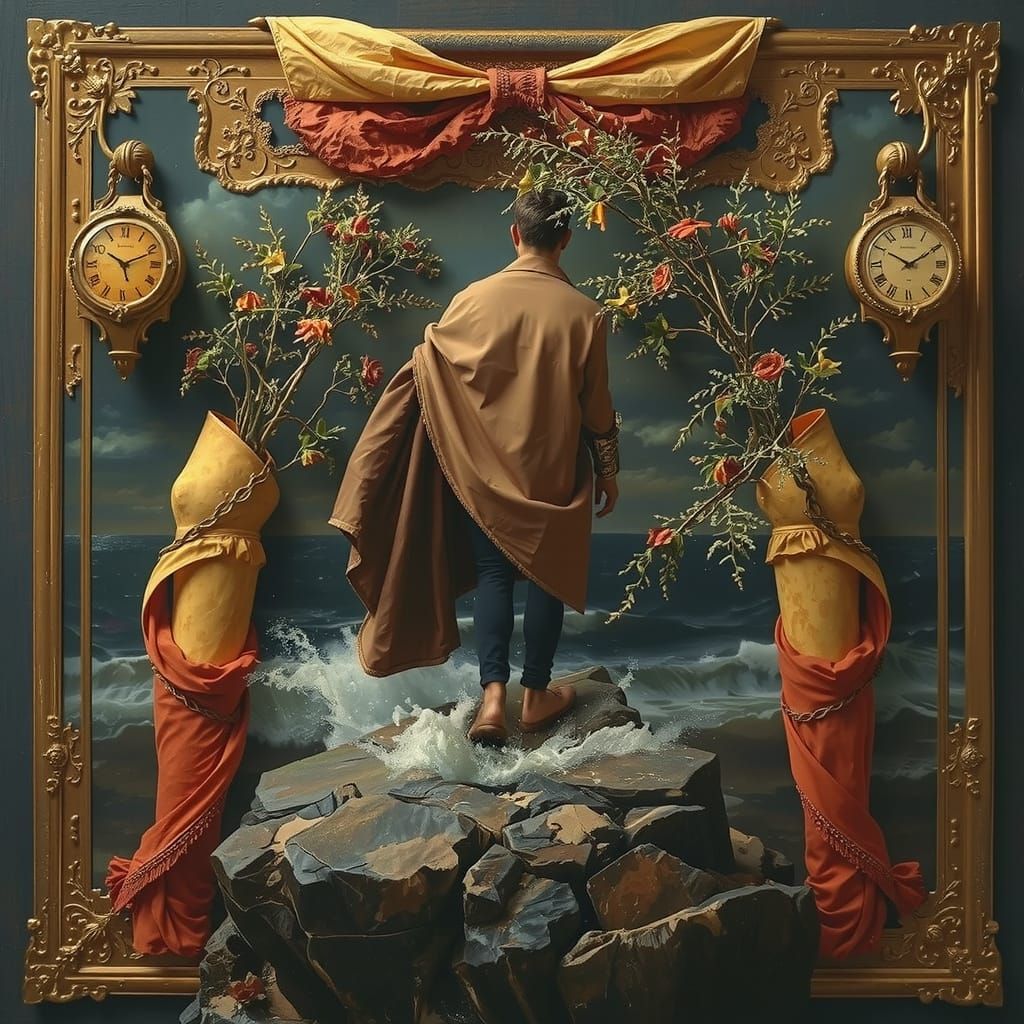 Lone Figure Gazing at Sea: Romanticism Landscape Painting