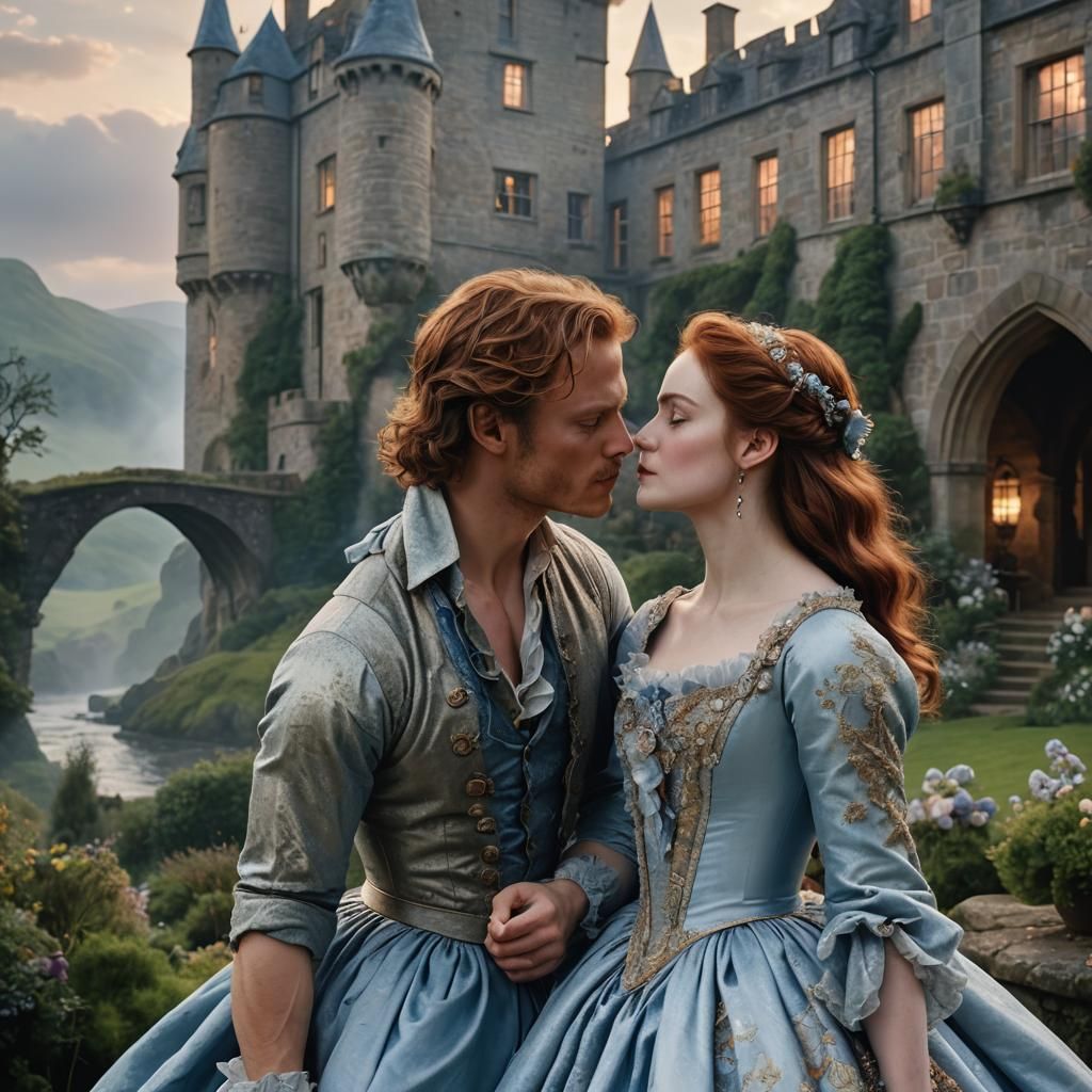 Romantic Rococo Scene with Kiss in Ethereal Style