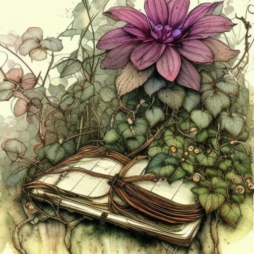 Fantasy Thicket: Abandoned Diary in Watercolor and Ink