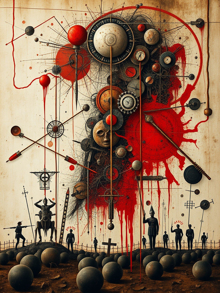 Surreal Battlefield: Hallucinatory Acrylic Painting