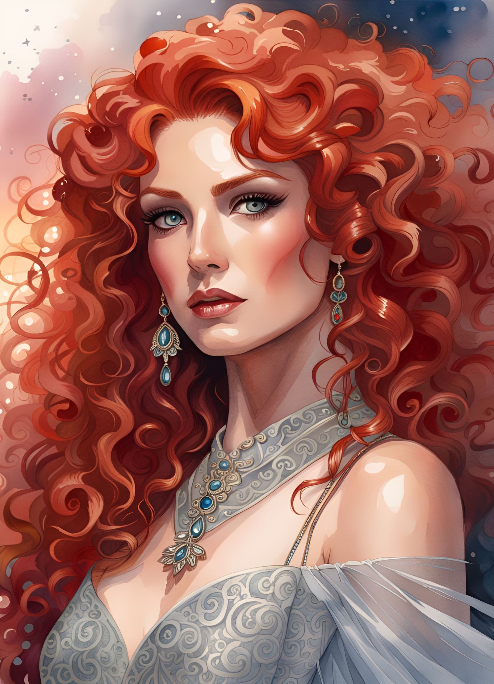 Fantasy Goddess Portrait in Watercolor Style