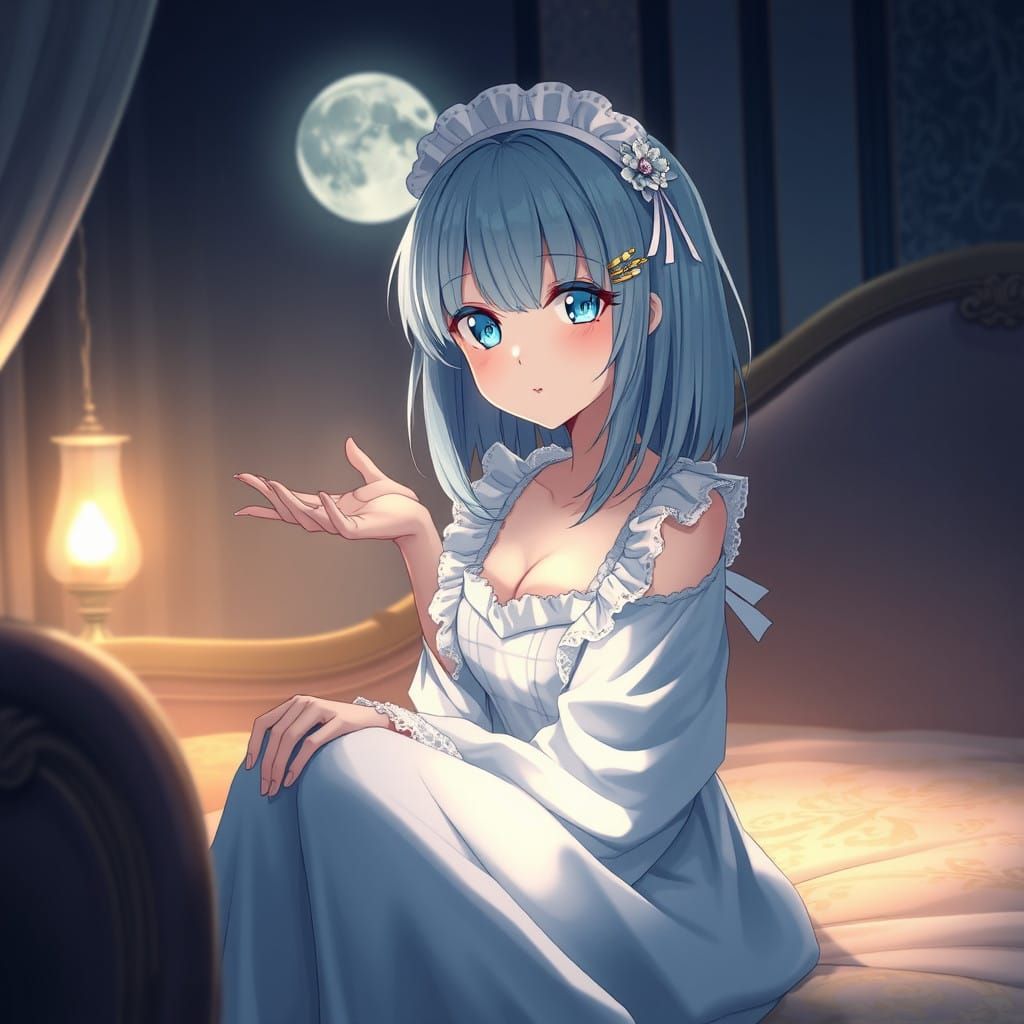 Ethereal Invitation in Moonlit Chamber: Anime-Inspired beaut...