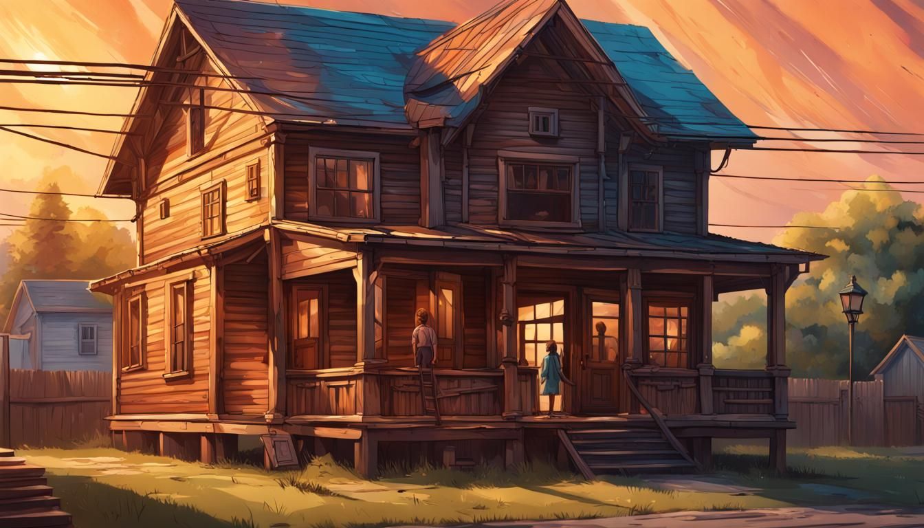 Sixth-Grade School on Old Wooden House Porch