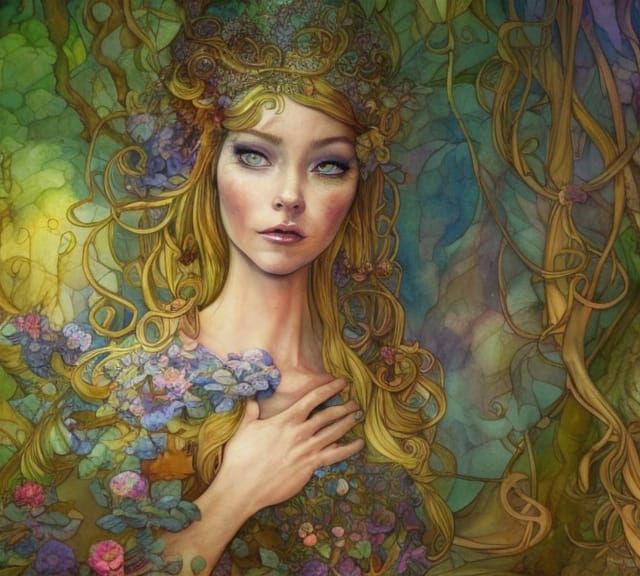 Ethereal Elven Bower in Watercolor Style