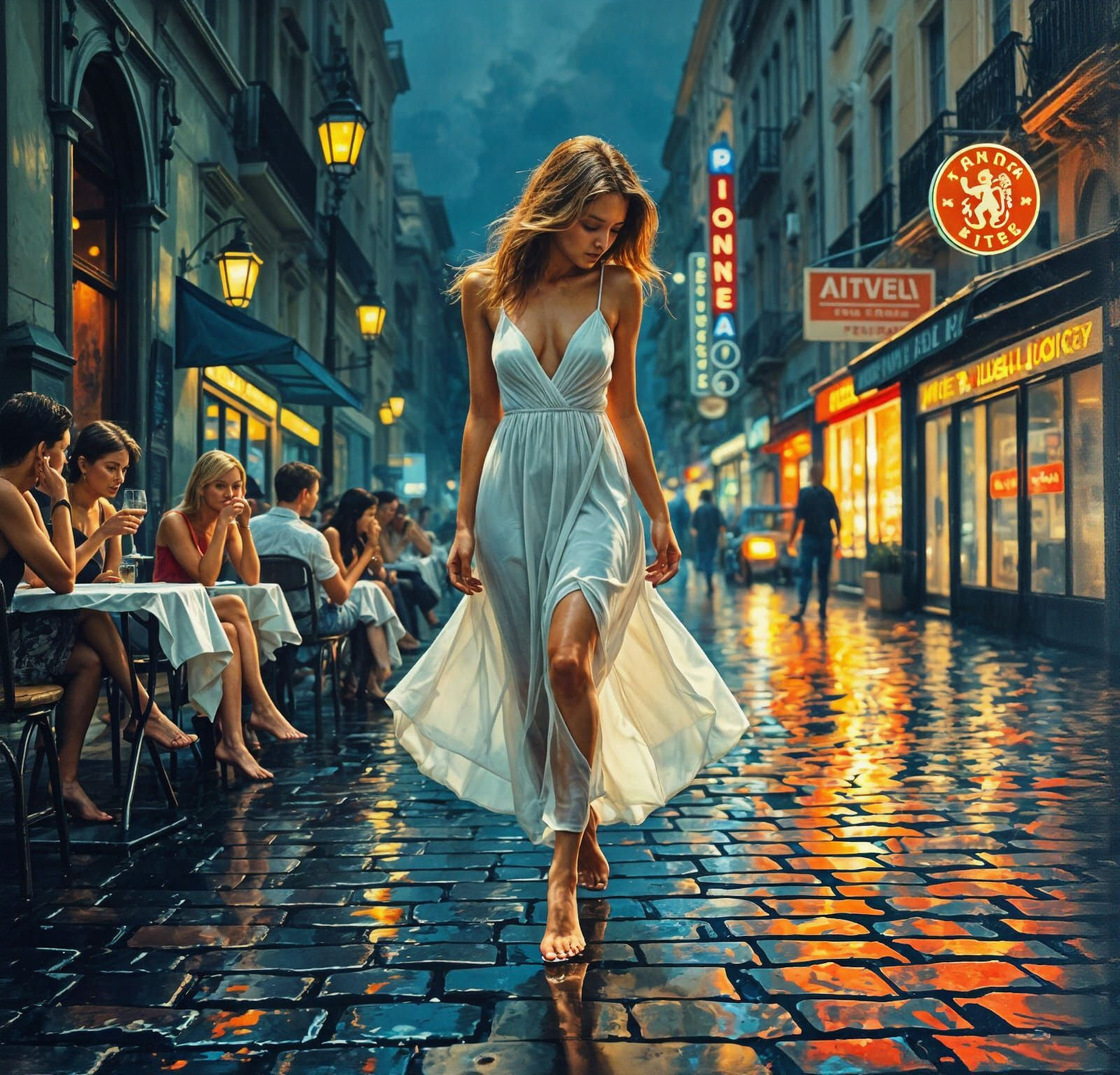 Romantic Rainy City Streets in Neo-Expressionist Style