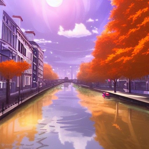 Steampunk City Sunrise After Rain in Anime Style