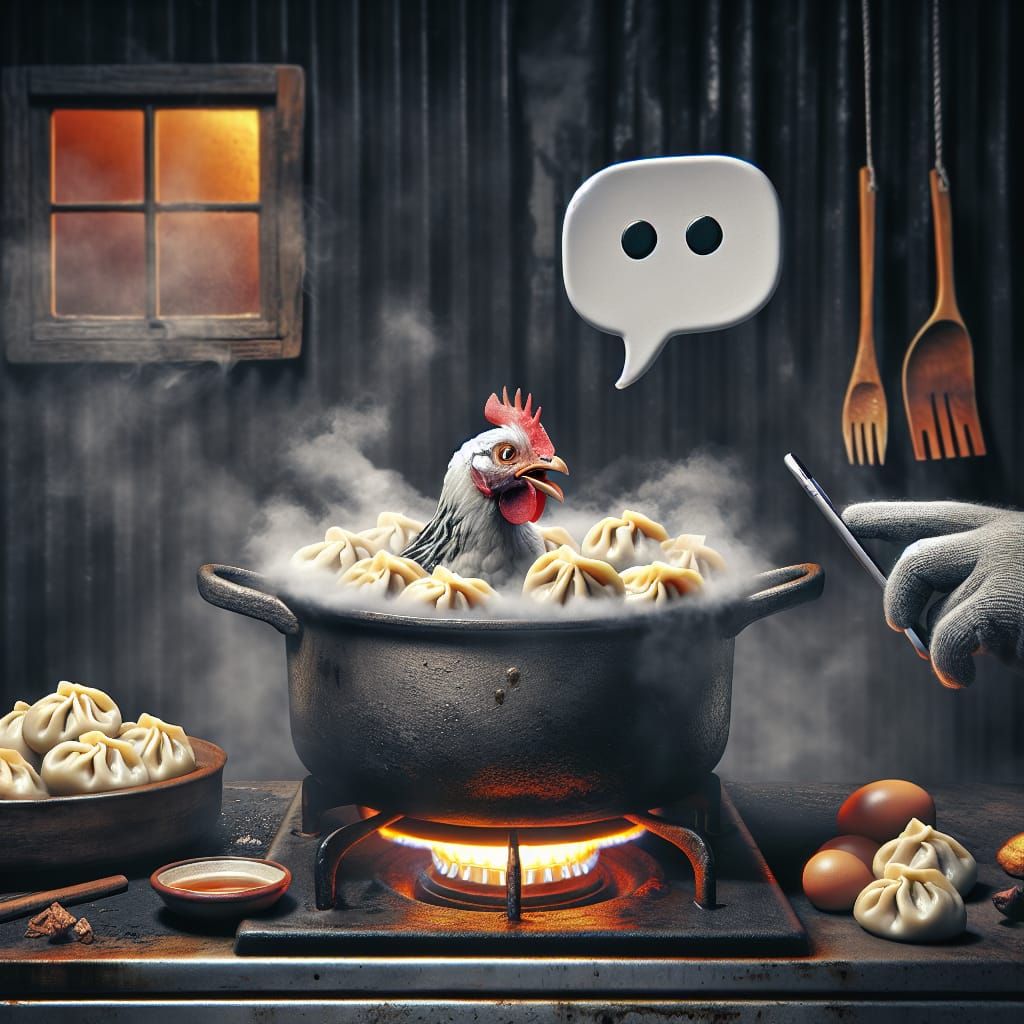Cartoon Chicken in Dumplings: Hyperrealistic Image