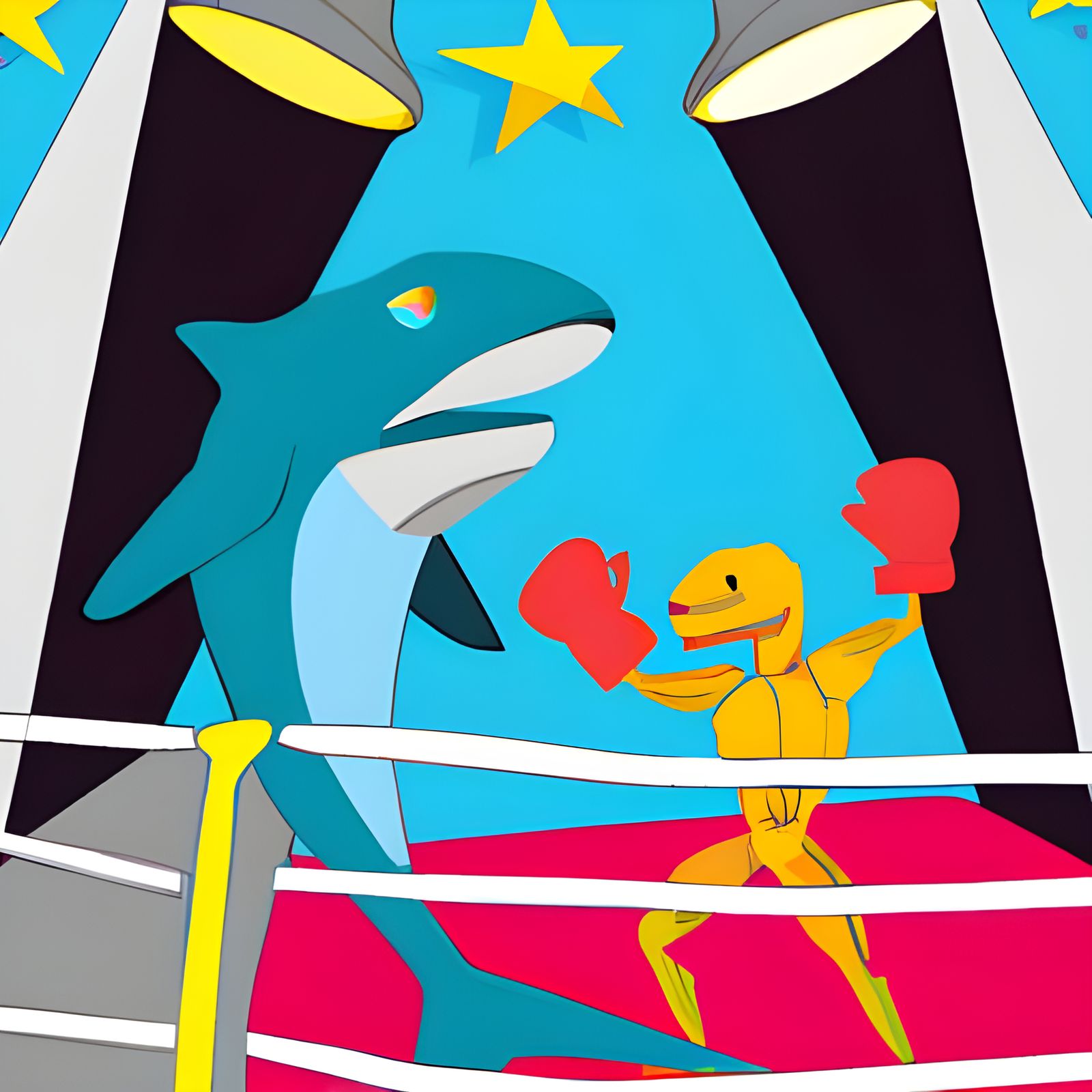Shark vs Dinosaur Boxing Ring: Abstract Art