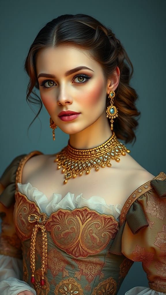 Stunning Woman in 18th Century Gown: Realistic Portrait