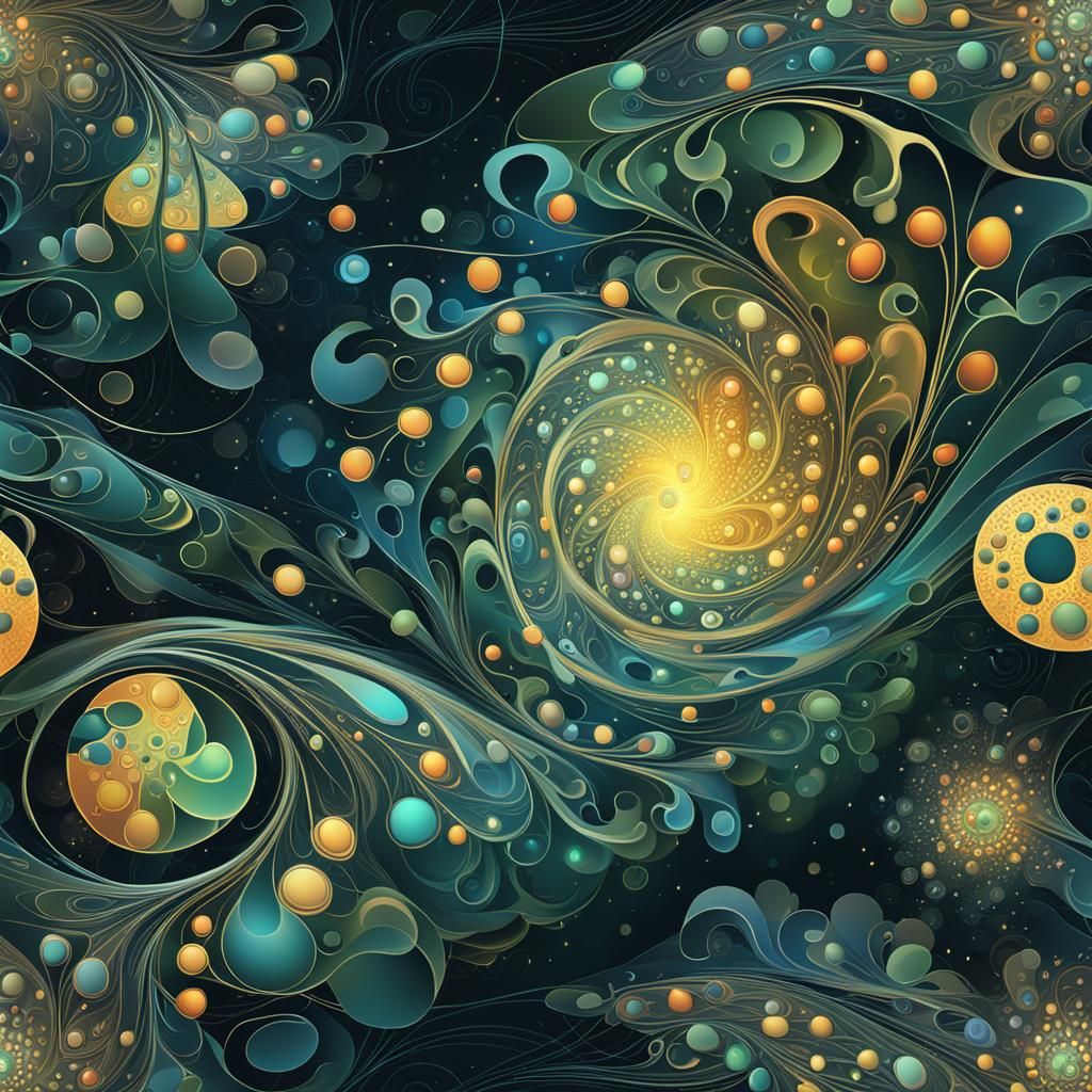 Art Nouveau Fractal with Bioluminescent Highlights