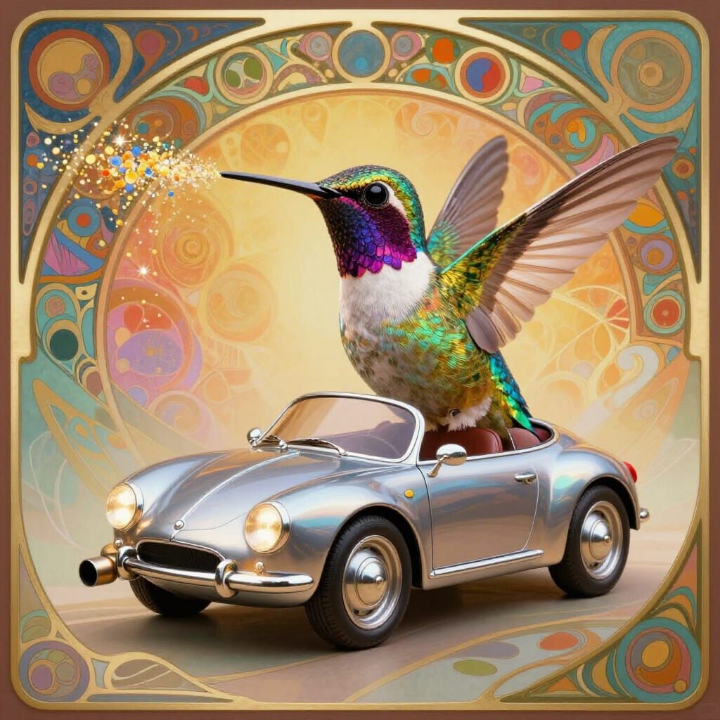 Hummingbird Car Hybrid in Art Nouveau Style
