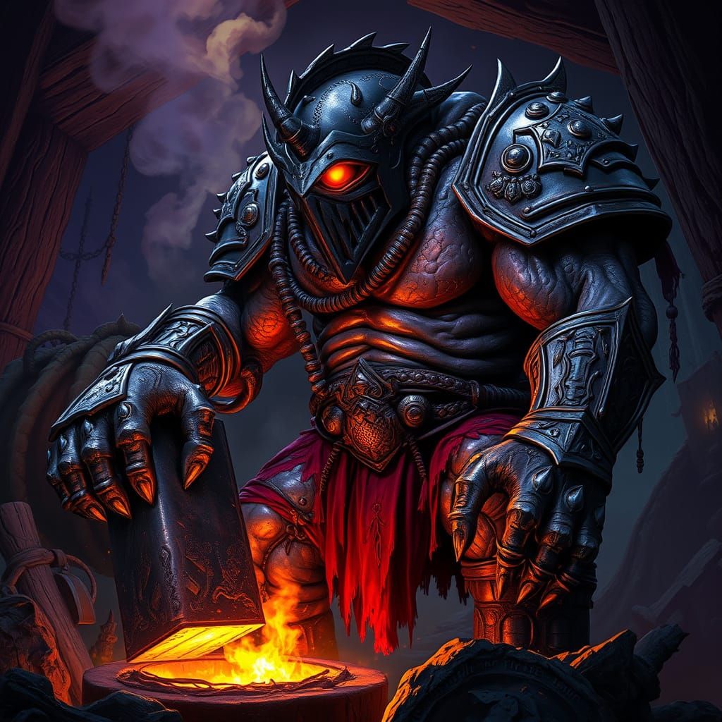 Cyclops Blacksmith at the Forge: Fantasy Art