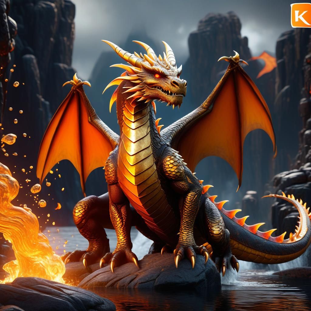 Fiery Penguin Dragon Fantasy Concept Art