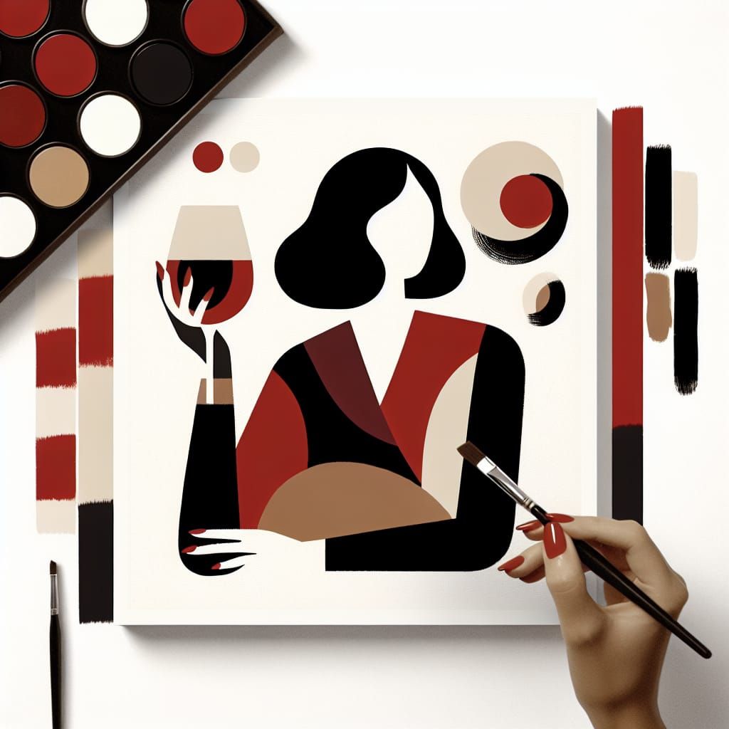 Modern Art: Lady with Wine in Red and Brown