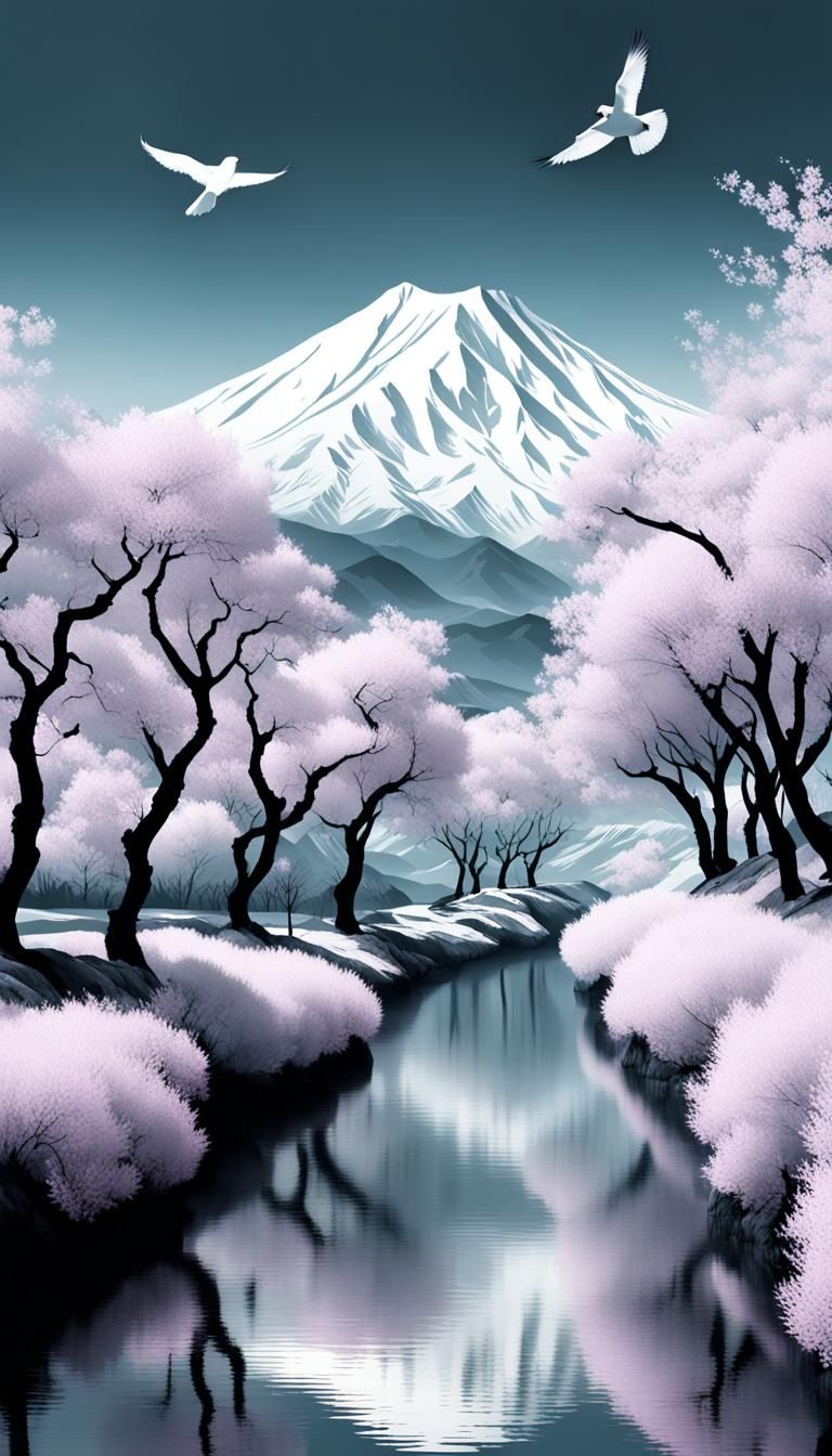 Minimalist Infrared Chinese Ink Landscape Painting