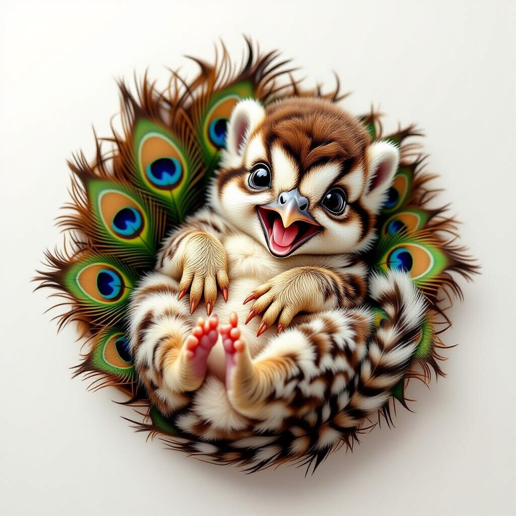 A brown-white Peacock baby