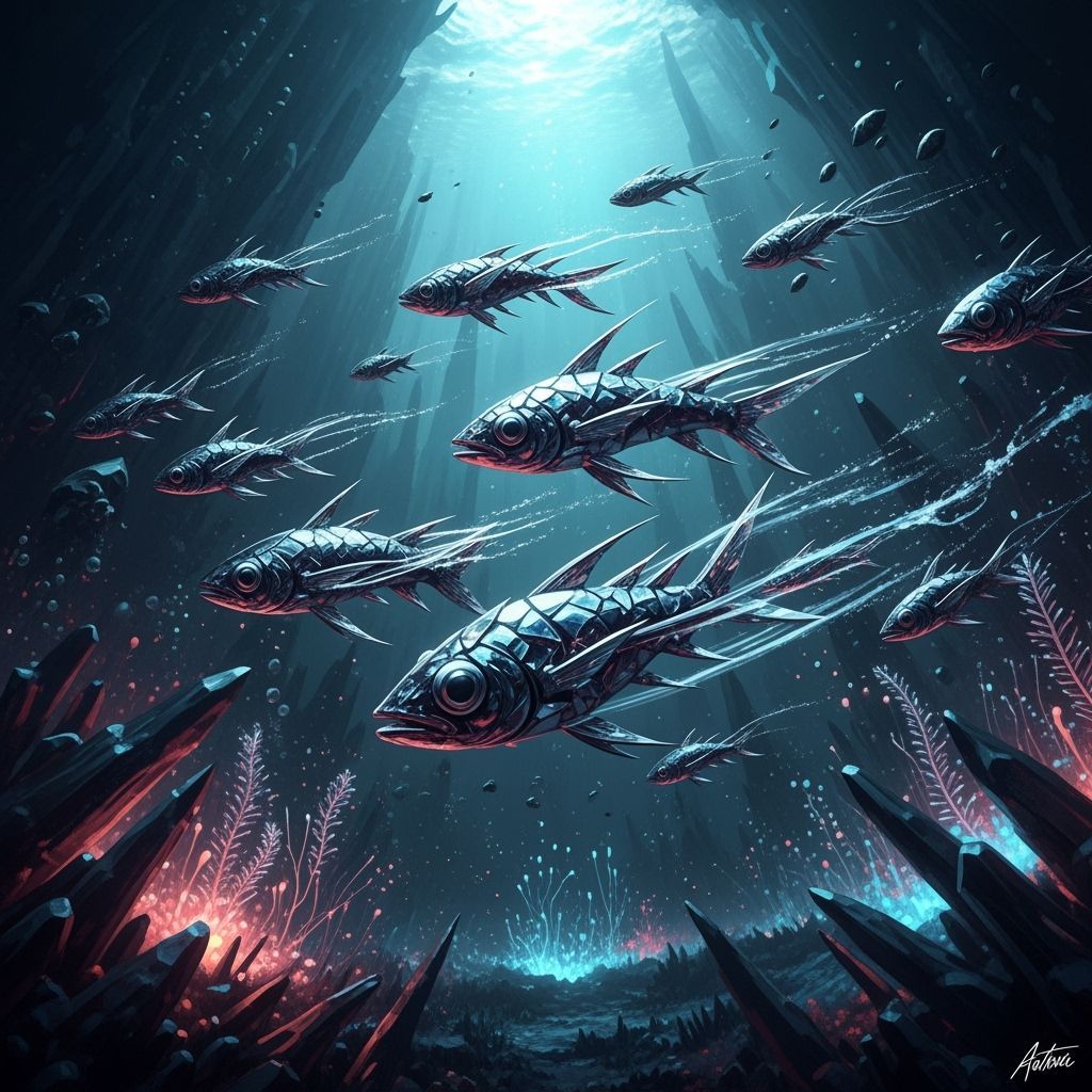 Shardfish in Dark Fantasy Underwater Abyss