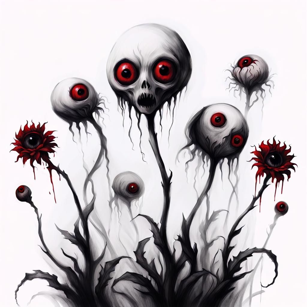 Ghostly Nightmare: Minimalist Charcoal Sketch of Dark Fantas...