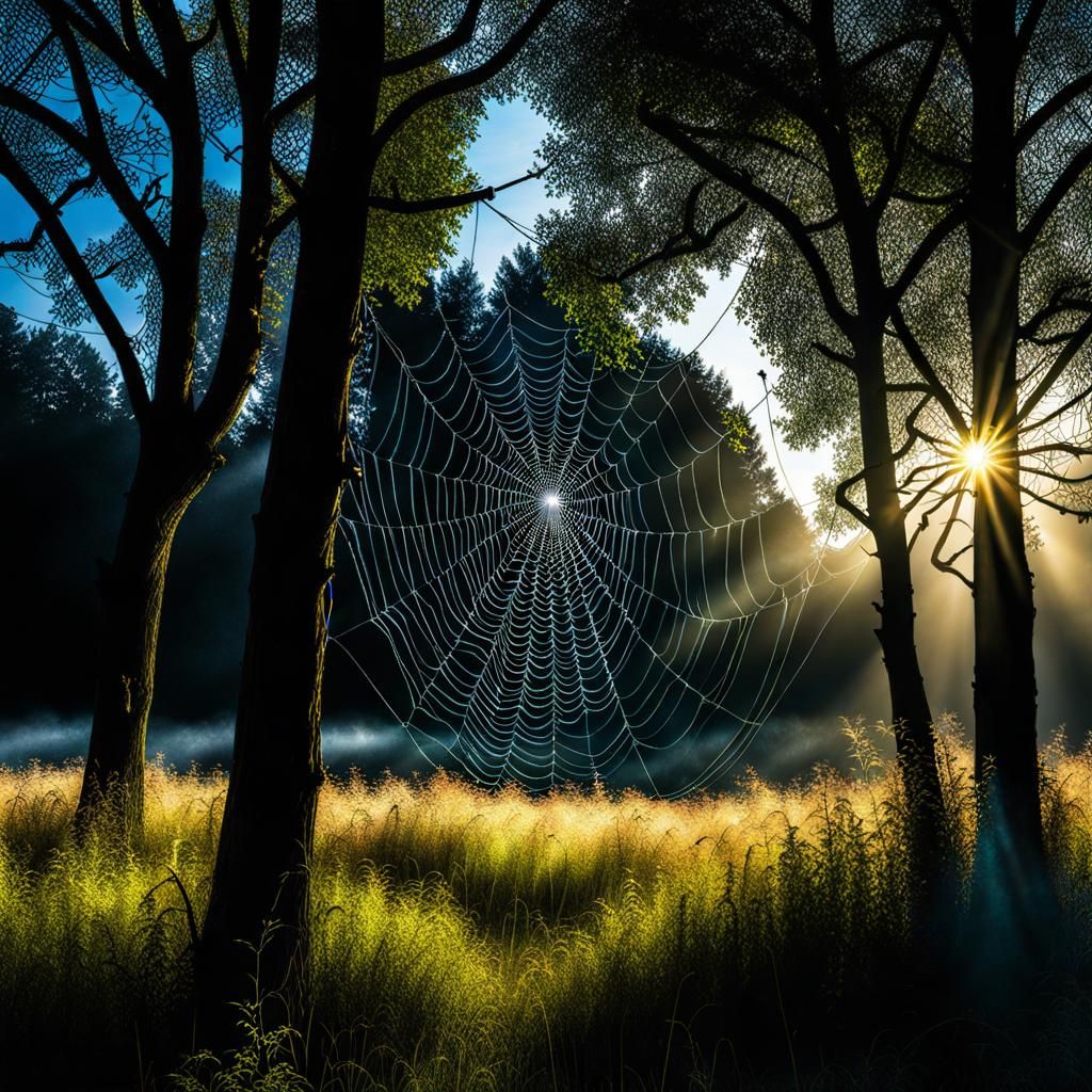 Ethereal Spiderweb in Black Light Art Style